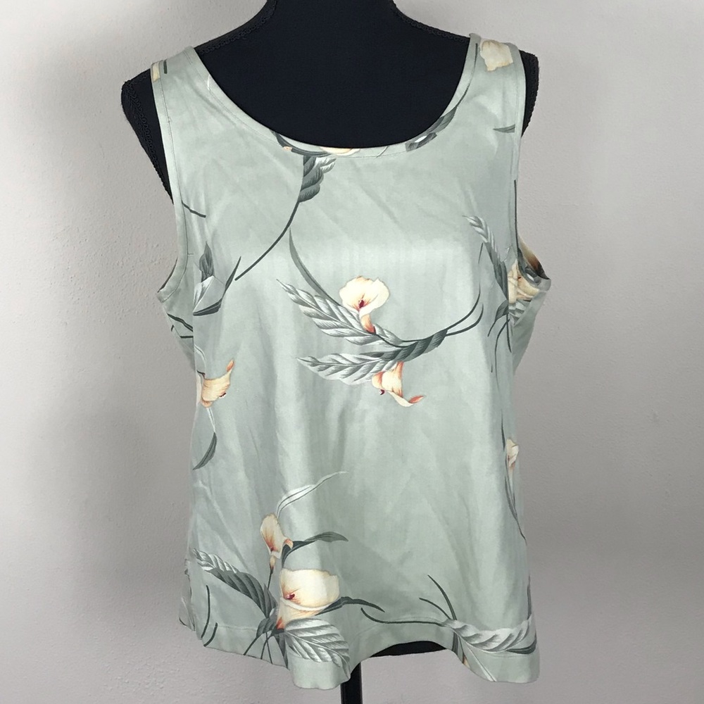 Tommy Bahama Floral Green Silk Tank M